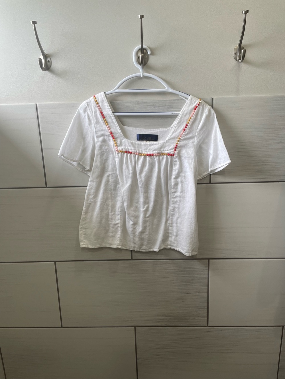 White Embroidered Square Neck Peasant Top